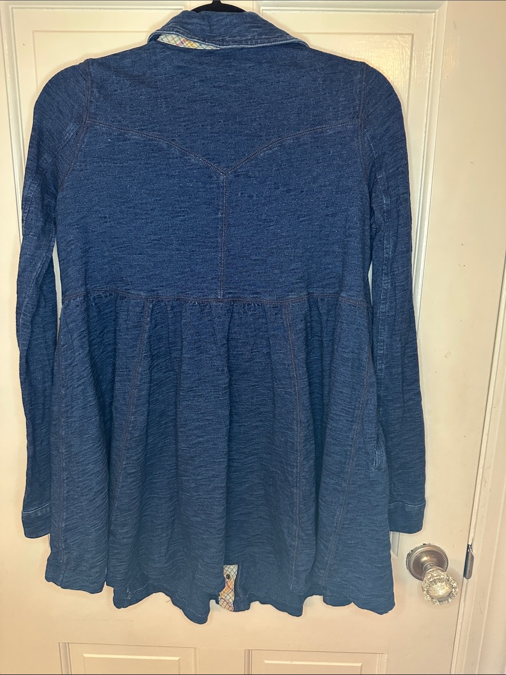 Free People Snap Front Denim Dress with Plaid accent size S EUC - Picture 4 of 4